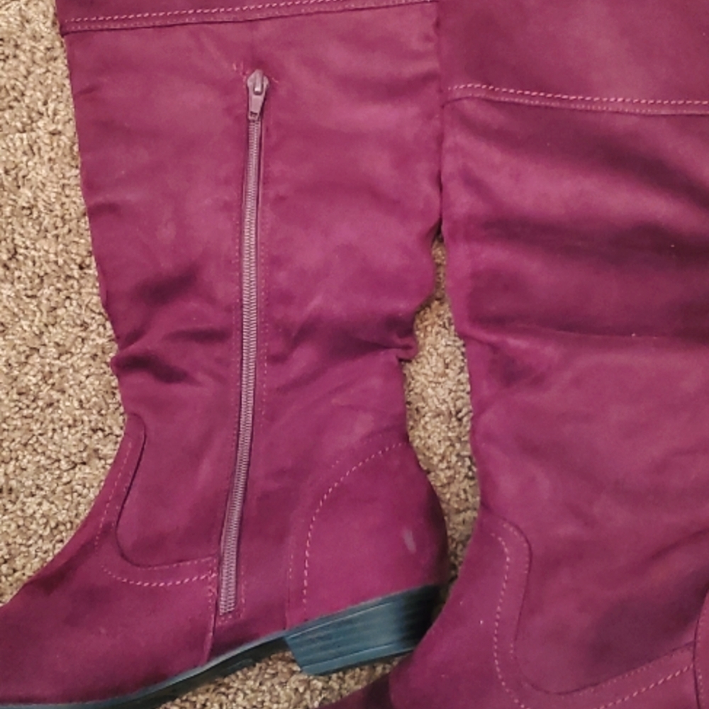Burgundy micro suede knee high boots